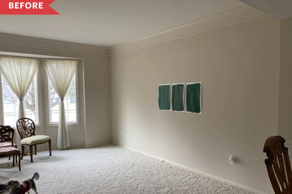 These Green Bookshelves Completely Transform This Living Room