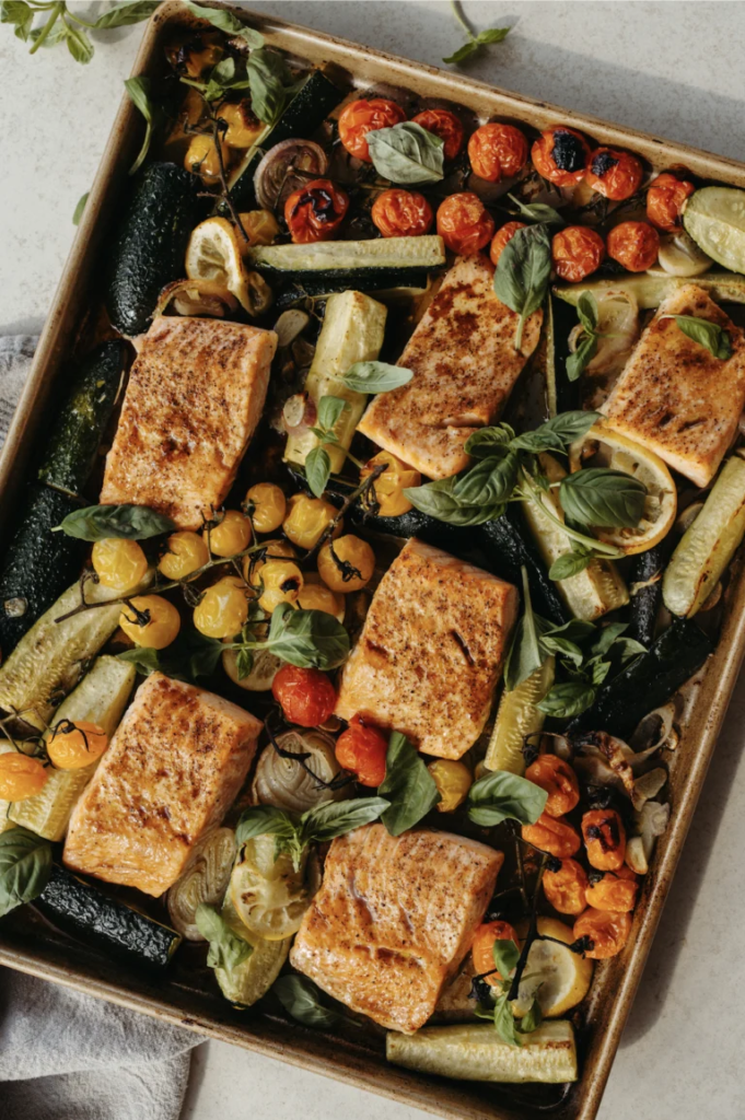 Sheet Pan Balsamic Salmon with Cherry Tomatoes & Zucchini